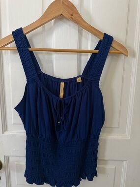 Shyanne Navy Smocked Tank Top with Tie Front